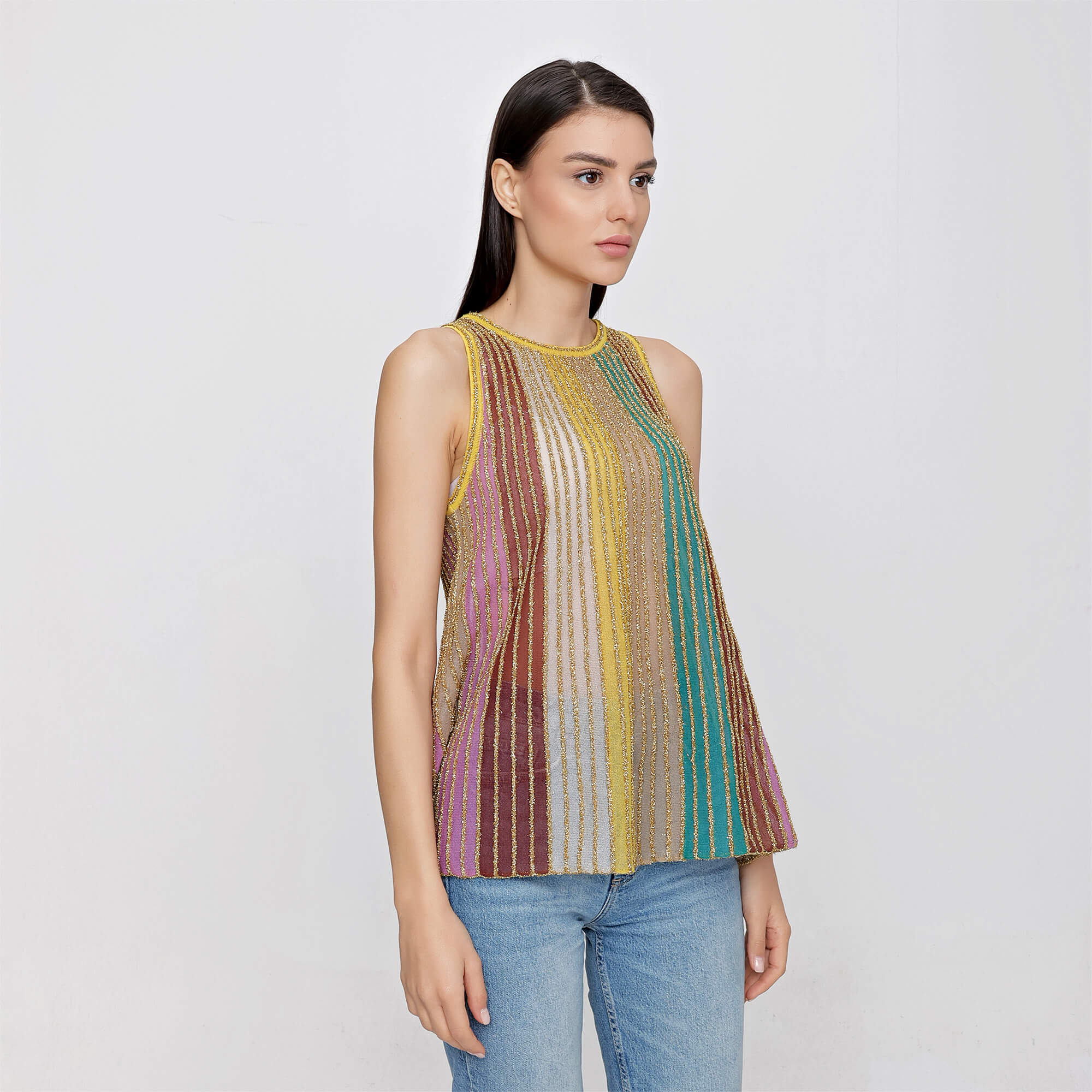 Missoni - Yellow Knit Metallic Stripe Knit Blouse